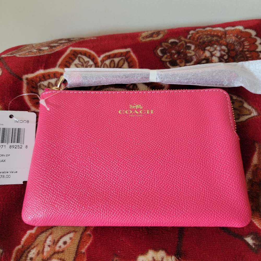 Coach Vibrant Cranberry Wristlet. NWT